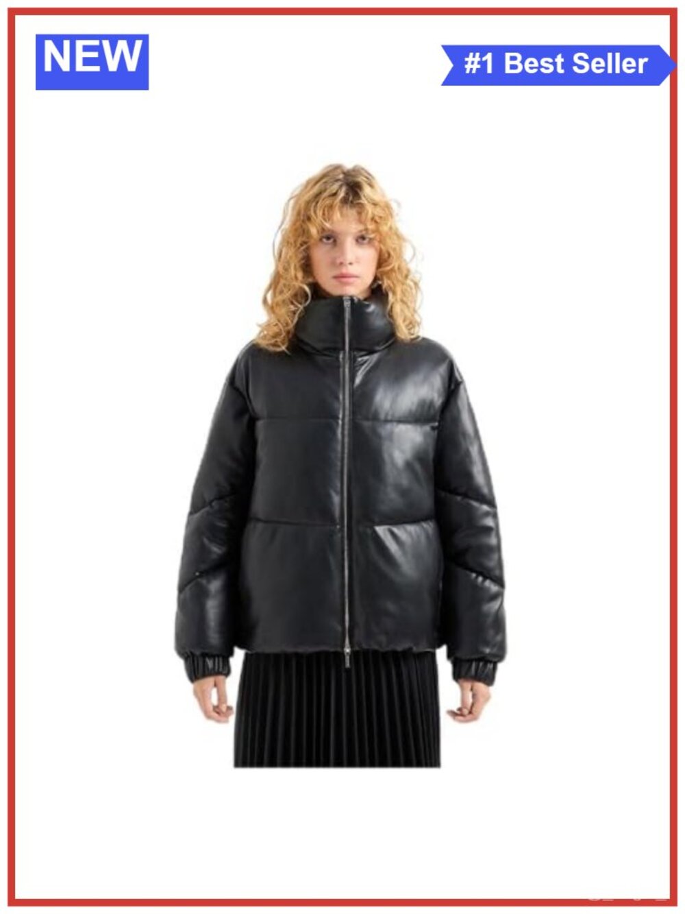 Faux Leather High Collar Puffer Jacket Women's Long Sleeve Fall Coat